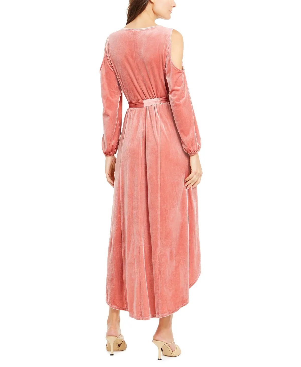NY Collection Women's Velvet Cold Shoulder Tie Waist Dress Pink Size Petite Medium