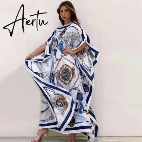 Printed  Dresses For Women  Fashion Design Loose Dress Batwing Maxi Long Femme Vestidos Summer Autumn Party Elegant Dress