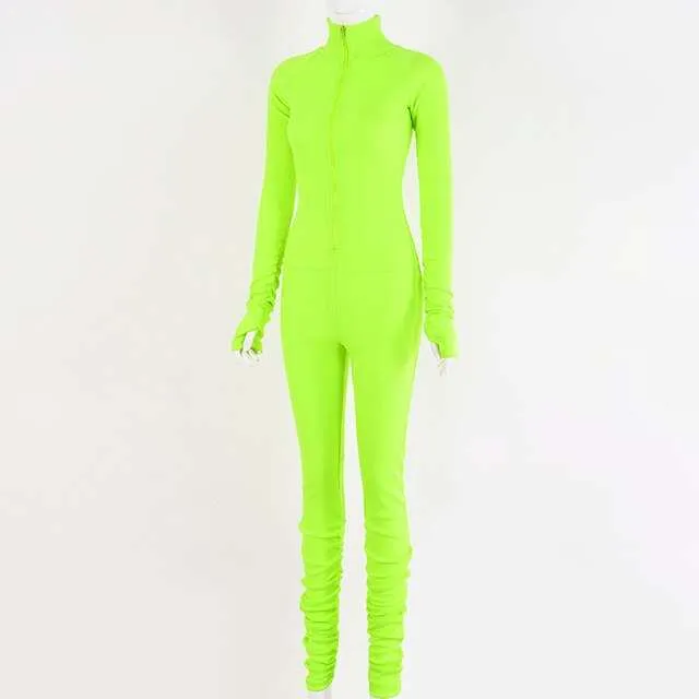 Turtleneck Gloved Sleeve Jumpsuits Leggings