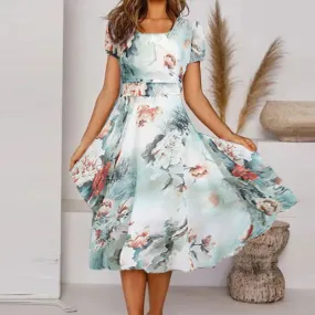 Vintage Short Sleeve Floral Printed Dress